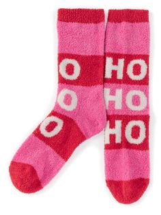 Shiraleah "Ho Ho Ho" Socks Pink Winter Socks For Gift, Pink Winter Socks For Gifts, Pink Winter Socks As Gift, Super Soft Pink Socks For Indoor Use, Pink Socks For Winter Stocking Stuffers, Pink Super Soft Socks For Gift, Cozy Pink Socks For Gifts, Slippers Socks, Baby Bubble Romper