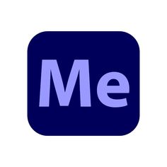 the word me is written in blue and white on a black square with purple letters