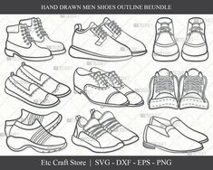 hand drawn men's shoes outlines bundle - svg dxf eps png