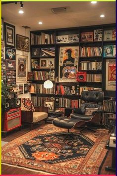 a living room filled with lots of books and furniture