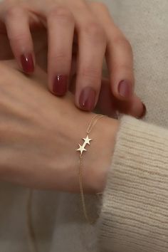 "✨ BRACELET 14K Gold Double Star Bracelet, Astronomy Bracelet,Charm Bracelet ✨ Details : * Gold KT: 14K Solid Gold * Gold Color: 14k Gold * Bracelet lengths: 6\", 6.25\", 6.5\", 6.75\", 7'', 7.25\", 7.5\", 7.75\", 8 ✨ SHIPPING All the orders will be shipped to the shipping address supplied through your Etsy Order. Please check this address is correct before finishing your check out. Artgenie Jewelry is not responsible for packages shipped to wrong addresses. It is the buyer's responsibility to e Elegant Star-shaped Chain Bracelet As Gift, Elegant Star-shaped Chain Bracelet Gift, Gold Star Bracelets For Everyday, Elegant Star-shaped Chain Bracelet For Gift, Dainty Star-shaped Bracelets For Gifts, Dainty Star-shaped Bracelet For Gift, Dainty Star Bracelet For Gifts, Gold Star Chain Bracelet As Gift, Gold Star-shaped Bracelet As Gift