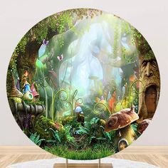 an image of a forest scene with mushrooms and other things in the woods on a glass plate