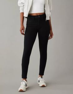 AE Knit X Next Level High-Waisted Jegging Khaki Uniform Pants, Water Recycling, White Jeans Men, Athletic Fit Jeans, Mom Denim, Distressed Mom Jeans, Uniform Pants, American Eagle Jeggings, Curvy Jeans