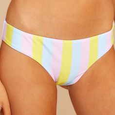 Yellow, Pink, And Blue Pastel Striped Bikini Bottom. Great Back Coverage, And Brand New With Tags! Fun Beach Bottoms, Beachy Multicolor Fitted Bottoms, Multicolor Fitted Bottoms For Beach Party, Fitted Multicolor Beachy Bottoms, Fitted Rainbow Print Bottoms For Summer, Fitted Multicolor Bottoms For Beach Party, Multicolor Swimwear For Summer Brunch, Multicolor Fitted Bottoms For Brunch, Casual Multicolor Bottoms For Sunbathing