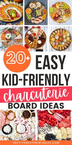 the words easy kid - friendly creative board ideas are overlaid with pictures of different foods