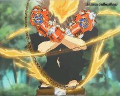 an anime character with her arms crossed and fire coming out of her chest