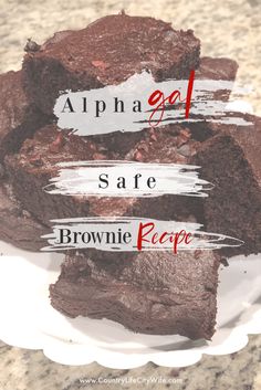 some brownies are stacked on top of each other with the words, alphabet safe brownie recipe