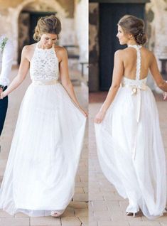 two pictures of a bride and groom in formal wear, one is holding the other's hand