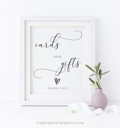 a white framed print with the words, cards and gifts thank you