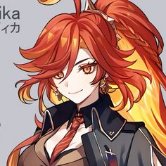 an anime character with long red hair