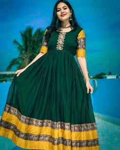 Beautiful Traditional Long Frock with nice colour combination long sleeves size -XL One Piece Gown Indian, One Piece Gown, Gown Indian