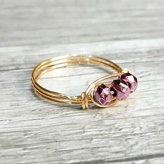 Coated Hematite Crystal Beaded Ring. Gold Wire Wrapped Faceted Gemstone Beads. Ring Size 8 1 Piece #Hematite #Crystal #Pastel #Dainty #Cute Bead Wire Ring, Crystal Wire Wrapped Ring, Beads Ring, Hematite Ring, Aqua Aura Quartz, Hematite Crystal, Yellow Quartz, Beaded Ring, Wire Ring