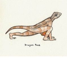 a drawing of a lizard with the words dragon pose on it's back legs