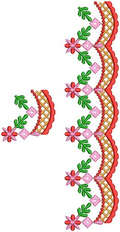 an embroidery design with red and green trimmings on white background, including the letter n