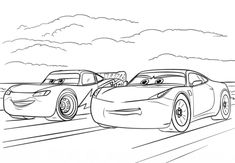 two cars are driving on the road together in this cartoon coloring page for adults and children