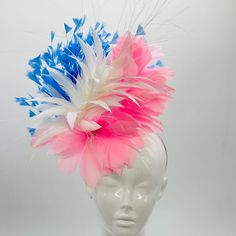 Pink, White and Blue  Derby Fascinator, Kentucky Derby Hat Alternative, Kentucky derby hat by derbyologie on Etsy Ostrich Feather Mini Hat For Royal Ascot Races, Royal Ascot Mini Hats With Ostrich Feathers For Races, Feather Headpiece For Kentucky Derby Races, Feather Headpieces For Kentucky Derby Races, Feathered Headpiece For Royal Ascot Races, White Feathered Fascinator Hat, White Feathered Hat Fascinator, White Feathered Hat Headpiece, White Ostrich Feather Hat For Kentucky Derby