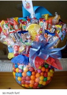 a basket filled with lots of candy and candies