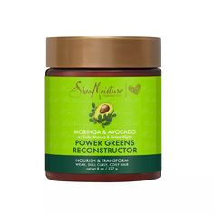 Power Greens Reconstructor by Shea Moisture is a deep conditioner for natural curls that infuses hair fibers with intense moisture. Use this daily conditioner to help minimize breakage. Strengthen weak strands with this deep conditioner for damaged hair by Shea Moisture that smooths rough cuticles for frizz-free styling. This hair conditioner is made with Moringa and Avocado. Specially formulated with Fair Trade Shea Butter, this paraben free conditioner and deep conditioner for damaged hair and Power Greens, Avocado Hair, Shea Moisture, Green Algae, Pelo Afro, Benzoic Acid, Wide Tooth Comb, Deep Conditioner, Shea Moisture Products