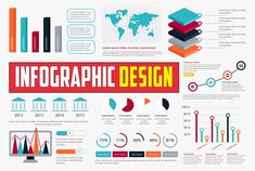 info graphic design with different elements and colors on the bottom, including books, pencils,