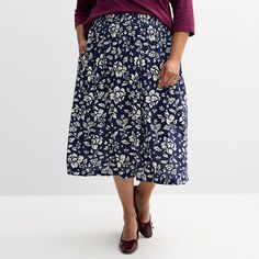 Dress this women's Croft & Barrow polished front pull-on skirt up or down. Click on this WOMEN'S GUIDE to find the perfect fit and more! FEATURES A-line silhouette No closure - pull-on styling Unlined 2 pocketsFIT & SIZING Classic fit Midrise sits on the high hip Midi length hits below the knee 31-in. length Covered elastic waistbandFABRIC & CARE Rayon Machine wash Imported Size: 4X. Color: Navy Blooms. Gender: female. Age Group: adult. Pattern: Leopard Print. Petite Size Chart, High Hips, Womens Size Chart, Croft & Barrow, Bottom Clothes, Petite Size, Midi Length, The Knee, Gender Female