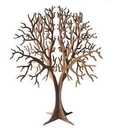 a wooden tree with no leaves on the top and bottom branches, standing in front of a white background