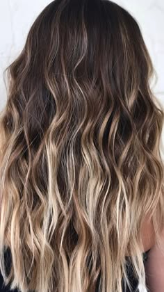 Brown To Blonde Melt, Dark To Blonde Hair Balayage, Grown Out Brunette Balayage, Ombre For Dark Brown Hair Balayage, Curly Bayalage Brunette, Blonde Highlights On Dark Curly Hair, Dark Shadow Root Blonde Balayage, Long Haircuts With Layers, Brown Ombre Hair Color