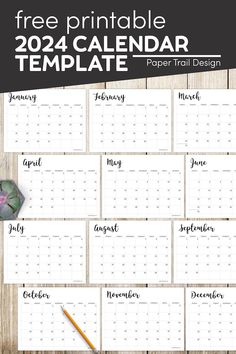 the free printable monday start calendar is shown with a pencil and plant on it