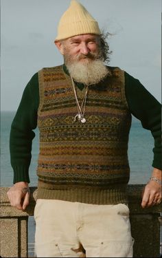 Stylish Old Men, Fisherman Aesthetic Outfit Men, Grandpa Sweater Men, Coastal Grandpa Style, Old Fisherman Aesthetic, Coastal Grandfather Outfits, Gnomecore Outfit, Fisherman Beanie Outfit Men, Coastal Grandpa Outfits Men