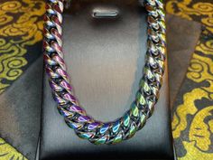 Dark times call for Darkness Jewelry. This custom Stainless Steel Cuban Link Chain Necklace is stunning in its ornate overlapping detail. Chain link width is 10 millimeters and necklace is 24 inches long. It weighs in at a staggering 4.6 ounces! Made from highly-reflective prismatic stainless steel in rainbow color. Sure to get attention wherever you go! This piece is truly a sight to behold! Show your support of The One behind all of this madness and be saved when He sets foot upon the land. Wiccan Jewelry, Cuban Link Chain Necklaces, Every Step You Take, Link Chain Necklace, Cuban Link Chain, Rainbow Color, Cuban Link, Prism Color