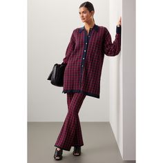 Multicolor plaid knit (65% Viscose, 35% Nylon). Sweater. Long sleeves. V-neck. Front button closure. 31" from shoulder to hemline. Imported. Simon Miller, Rent The Runway, Closet Designs, Plaid Jacket, Red Plaid, Long Sleeves, Plaid, V Neck, Wardrobe