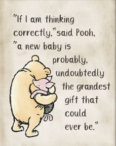 a drawing of a bear holding a baby in its arms with the caption if i am thinking correctly, said pooh