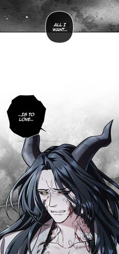 an anime character with long black hair and horns