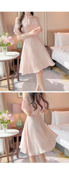 Summer Chiffon Short Sleeve Dress, Feminine A-line Chiffon Mini Dress, Pink Summer Chiffon Dress, Casual A-line Chiffon Dress, Pink A-line Chiffon Dress, Pink Chiffon Summer Dress, Feminine Chiffon A-line Mini Dress, Feminine Chiffon Dresses, Chic Pink A-line Chiffon Dress