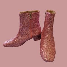 So Fun! Pink Glitter Chunky Zip Up Heeled Boots Size 9.5 New Heel Height 1.8 Inches Rounded Toe Pink Medium Width Boots For Party, Sequin Boots With Round Toe For Night Out, Sparkling Round Toe Boots For Fall, Sparkling Winter Boots With Round Toe, Trendy Pink Boots For Party Season, Glitter Round Toe Boots For Night Out, Pink Round Toe Boots For Party Season, Fall Boots With Glitter Accents And Round Toe, Fall Glitter Accents Boots With Round Toe