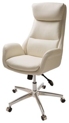 a white office chair sitting on top of a metal base