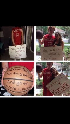 four pictures of people holding basketballs with names on them