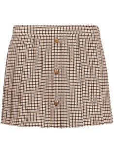 Prada Houndstooth Silk Miniskirt - Farfetch Midi Skirt Brown, Collage Pics, Model Clothes, Wool Cape Coat, Detailing Logo, Versace Outfit, Model Outfits, Cocoa Brown, Houndstooth Pattern