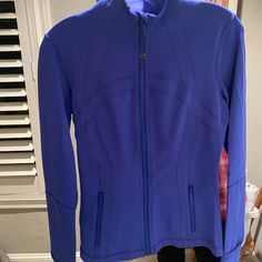 Condition: Nwot Functional Blue Outerwear For Workout, Blue Stretch Athleisure Outerwear, Fitted Functional Blue Outerwear, Lulu Clothes, Pinterest Wishlist, Lululemon Clothes, Anna Claire, Crossover Sweater, Womens Poncho