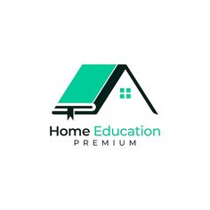 the home education logo is green and has a house on it's roof with an arrow