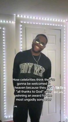 a man standing in front of a door with lights on it's walls and the caption says, how celebriries think they are going