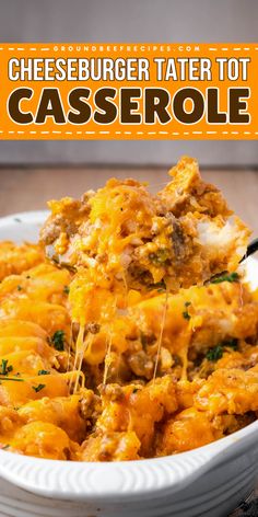 Try this easy cheeseburger tater tot casserole! This simple dinner idea is also great for a party or potluck. Loaded with a crispy potato punch, this ground beef casserole recipe is a filling, comforting main dish for dinner! Healthy Dinners With Ground Beef, Tater Tot Casserole With Ground Beef, Casserole Cheeseburger, Casserole With Tater Tots, Cheesy Hamburger Casserole, Weekend Recipes Dinner, Easy Hamburger Casserole, Easy Tater Tot Casserole