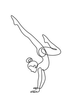 a continuous drawing of a person doing a handstand on one leg and holding the other