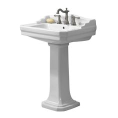 Foremost Series 1930 Lavatory and Pedestal Combo in White - Super Arbor Home Depot Bathroom, Bathroom Sink Tops, Primitive Bathrooms, White Faucet, Pedestal Sinks, Pedestal Basin, Pedestal Sink, Vintage Bathrooms, Sink Top