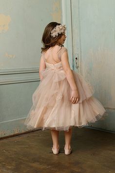 Flower girl dress (back) by watters  i LOVE this dress. Seahorse Dress, Tea Length Flower Girl Dress, Tea Length Tulle, Infant Flower Girl Dress, Wedding Flower Girl, Bridesmaid Flowers