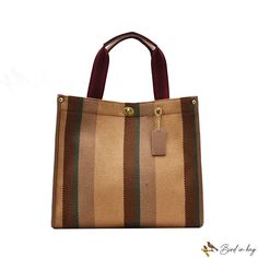 Bird in Bag - Tot bag bag female new handbag canvas stripes shoulder crossbody bag Striped Double Handle Shoulder Bag For Travel, Everyday Bags With Striped Lining And Double Handle, Travel Tote Shoulder Bag With Striped Lining, Striped Canvas Shoulder Bag For Daily Use, Brown Travel Bag With Striped Lining, Large Capacity Striped Rectangular Shoulder Bag, Striped Large Capacity Shoulder Bag, Striped Double Handle Bag For Daily Use, Striped Tote Shoulder Bag For Travel