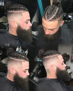 Minus the beard Braids With Fade, Best Fade Haircuts, Top Hairstyles For Men, Men Braids, Mens Hairstyles Fade, Haircut Designs, Men Hair