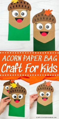 paper bag craft for kids with the title acorn paper bag craft for kids