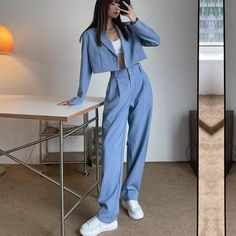 Ladies Trouser Suits, Cropped Coat, Stylish Suit, Blazer Set, Mode Inspiration, Looks Vintage