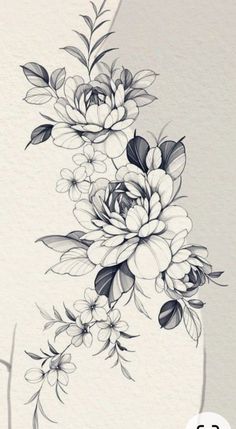 a drawing of flowers on a white background