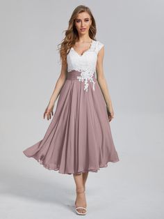 Vintage_Mauve Simple Wedding Dress Boho, Bride Dress Vintage, Vintage Wedding Dress Boho, Simple Bridesmaid Dresses, Pink Wedding Dresses, Zipper Dress, Long Bridesmaid Dress, Lace Neckline, Tea Length Dresses